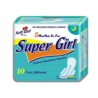 Antibactérien Super Breathable Natural Cotton Day Use Women Sanitary Napkin